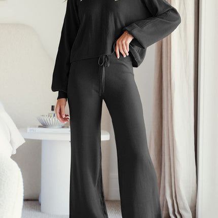 Long Sleeve Lounge Top and Drawstring Pants Set - Image 6