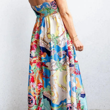 Smocked Back Printed Square Neck Maxi Cami Dress with Pockets - Image 8