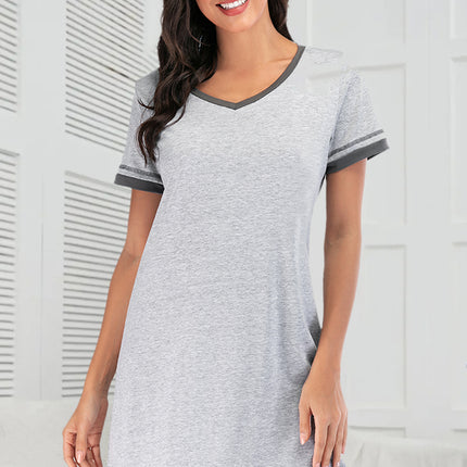 Contrast Trim Short Sleeve Lounge Dress - Image 17