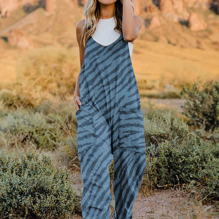 Double Take Full Size Printed V-Neck Sleeveless Jumpsuit - Image 1