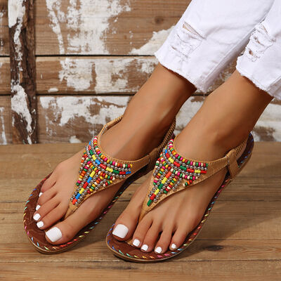 PU Leather Beaded Flat Sandals - Image 6