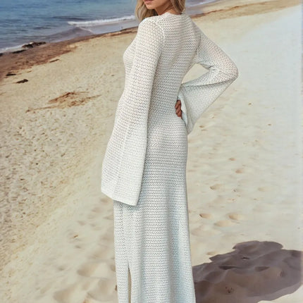 Slit Plunge Flare Sleeve Cover-Up Dress - Image 4