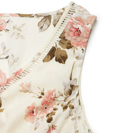 Printed Ruffled Hem V-Neck Sleeveless Dress - Image 8