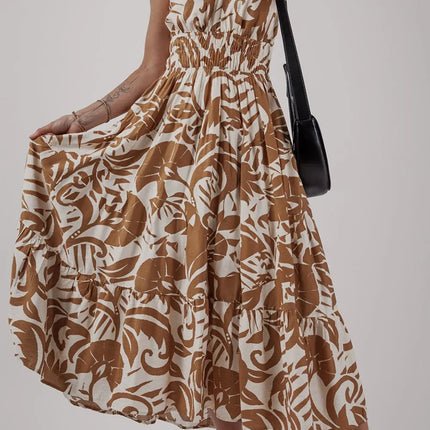 Floral Shirred High Waist Spaghetti Straps Dress - Image 2