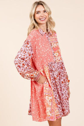 Mittoshop Floral Button Detail Long Sleeve Shirt Dress - Image 4
