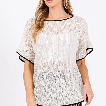 GeeGee Contrast Trim Short Sleeve Knit Cover Up - Image 4