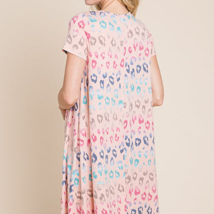 BOMBOM Leopard Round Neck Short Sleeve Dress - Image 2