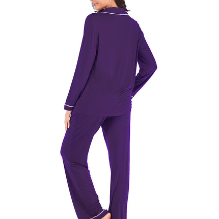 Collared Neck Long Sleeve Loungewear Set with Pockets - Image 9