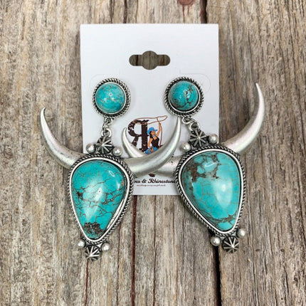Artificial Turquoise Alloy Cow Head Earrings - Image 7