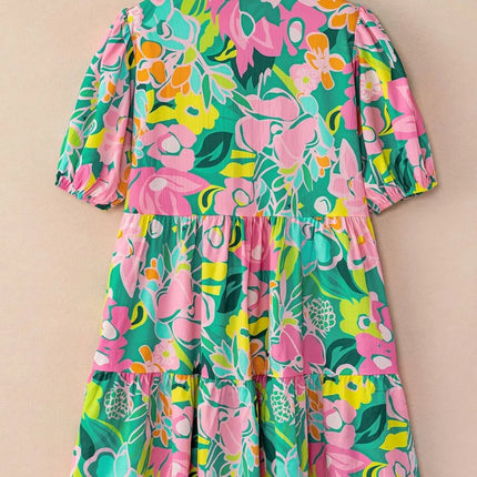 Button Down Floral Puff Sleeve Babydoll Dress - Image 11