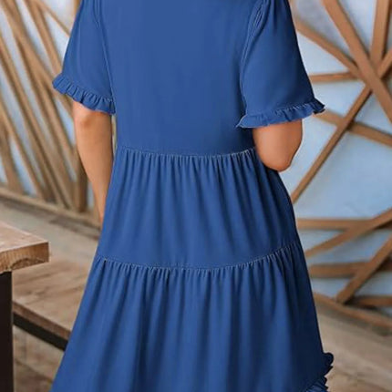 Tiered Notched Short Sleeve Mini Dress - Image 12