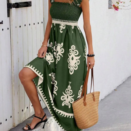 Smocked Printed Wide Strap Maxi Dress - Image 20