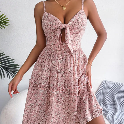 Frill Ditsy Floral Spaghetti Strap Mini Dress - Image 2