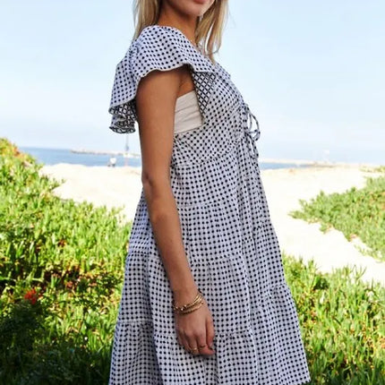 Davi & Dani Jacquard V-Neck Flutter Cap Sleeve Tiered Dress - Image 3