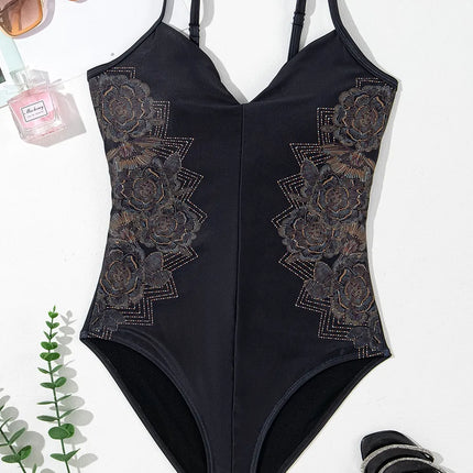 Embroidered V-Neck One-Piece Swimwear - Image 2