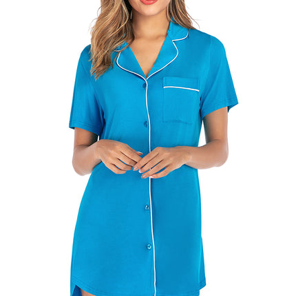 Contrast Piping Pocketed Short Sleeve Lounge Dress - Image 4