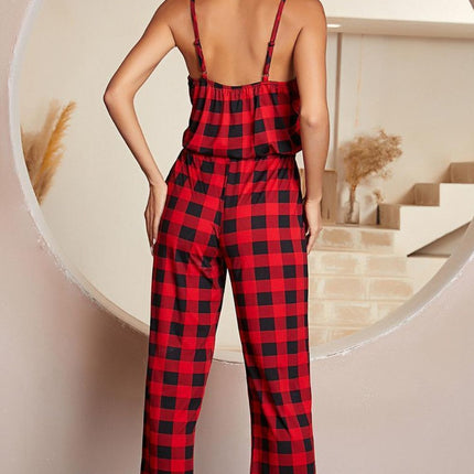Plaid Lace Trim Spaghetti Strap Jumpsuit - Image 2