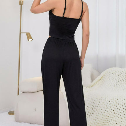 Contrast Trim Cropped Cami and Pants Loungewear Set - Image 2