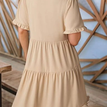 Tiered Notched Short Sleeve Mini Dress - Image 18