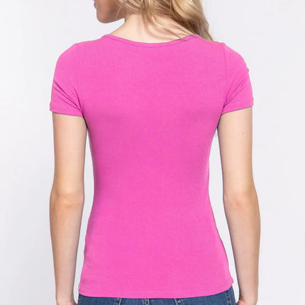 ACTIVE BASIC Lace Up Short Sleeve Rib Knit T-Shirt - Image 2