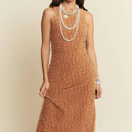 Davi & Dani Golden Textured Zippered Midi Dress - Image 2