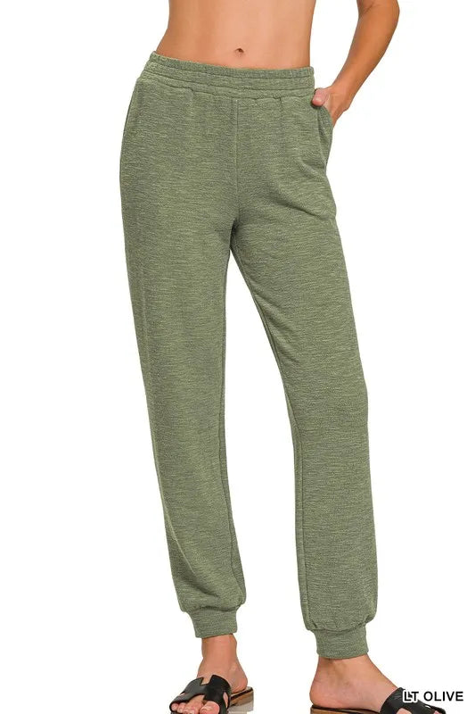 Zenana Cotton Slub Jogger Pants