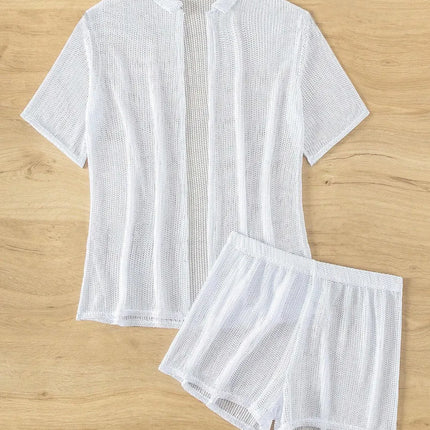 Open Front Half Sleeve Top and Shorts Cover Up Set - Image 4