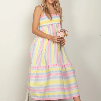 VERY J Striped Woven Smocked Midi Cami Dress - Image 3
