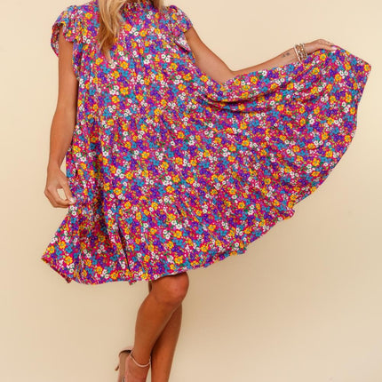 Haptics Frilled Mock Neck Ditsy Floral Dress - Image 3