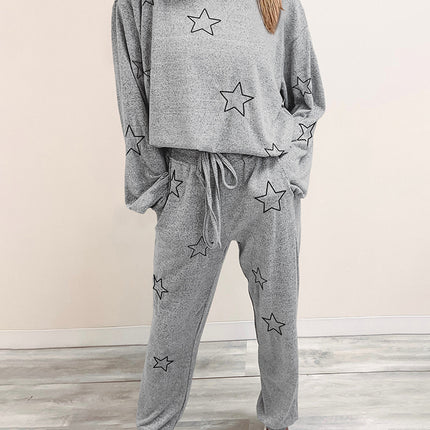Star Print Long Sleeve Top and Pants Lounge Set - Image 1
