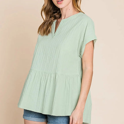 Cotton Bleu by Nu Lab Ruched Notched Short Sleeve Blouse - Image 1