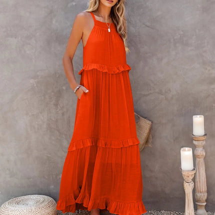 Ruffled Sleeveless Tiered Maxi Dress with Pockets - Image 30
