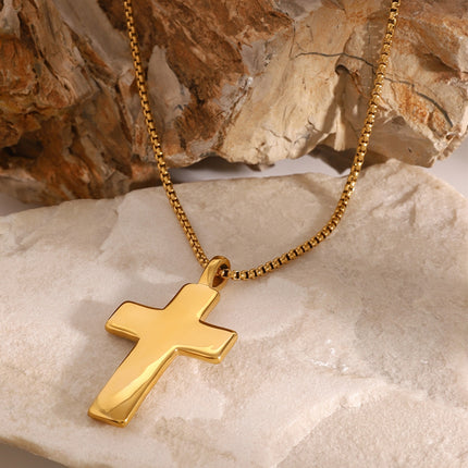 18K Gold-Plated Inlaid Zircon Cross Necklace - Image 2