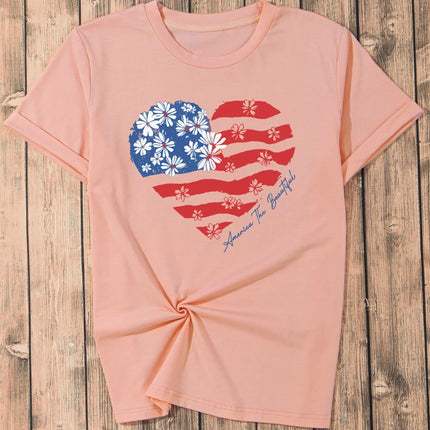 Heart Round Neck Short Sleeve T-Shirt - Image 4