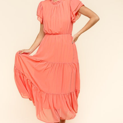 Haptics Full Size Tiered Frill Mock Neck Short Sleeve Dress - Image 5