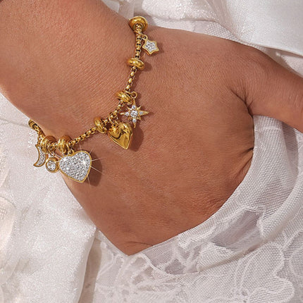 Titanium Steel Inland Zircon Heart Charm Bracelet - Image 1