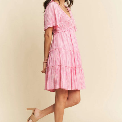 Davi & Dani Jacquard Checker Smocking Tiered Dress - Image 9