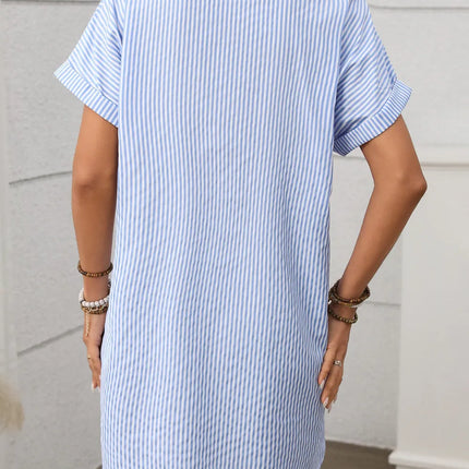 Striped Button Down Short Sleeve Mini Dress - Image 6