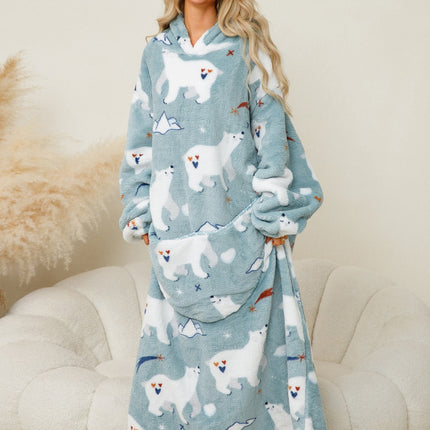 Fuzzy Pocketed Long Sleeve Hooded Lounge Dress - Image 12