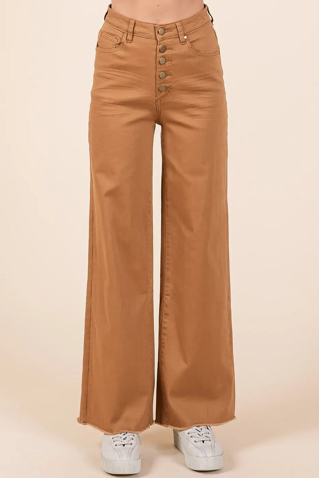 Mittoshop Twill High Waisted Button Fly Wide Leg Pants