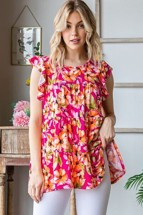 Heimish Full Size Butterfly Sleeve Floral Tiered Top Plus Size - Image 5