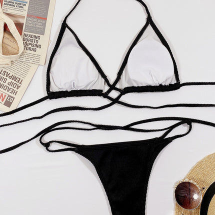 Halter Neck Crisscross Ribbed Bikini Set - Image 16