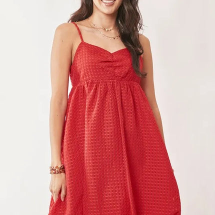 Davi & Dani Textured Sweetheart Neckline Bubble Hem Dress - Image 7