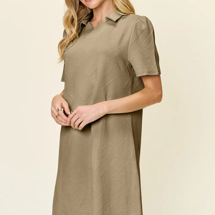 Double Take Full Size Texture Collared Neck Short Sleeve Dress - Image 35