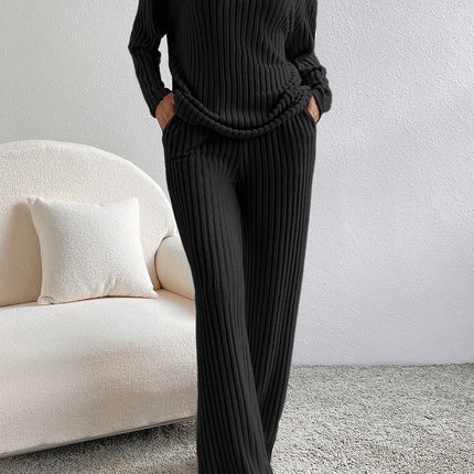 Ribbed V-Neck Top and Pants Lounge Set - Image 5