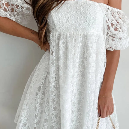 Lace Puff Sleeve Empire Waist Mini Dress - Image 1