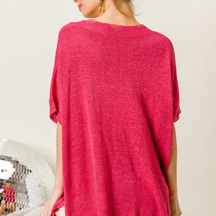 BiBi Distressed Hem V-Neck Slit Sweater - Image 2