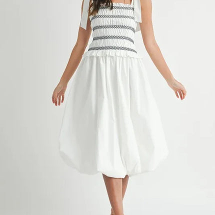 MABLE Smocked Bodice Bubble Midi Dress - Image 1
