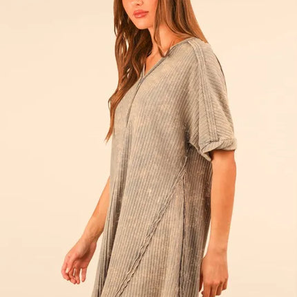 VERY J Plus Size Mineral Washed Ribbed Knit Mini Dress - Image 2