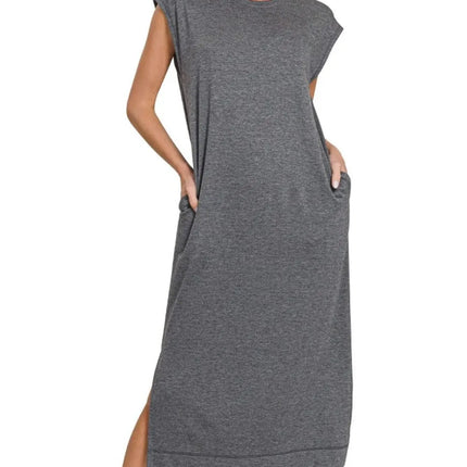 Zenana French Terry Sleeveless Round Neck Midi Dress - Image 1